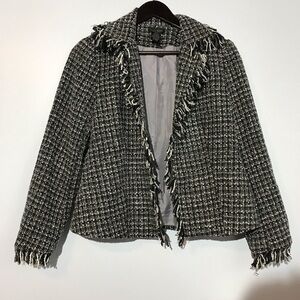 Women's Black and White Open Front Jacket. Size 10